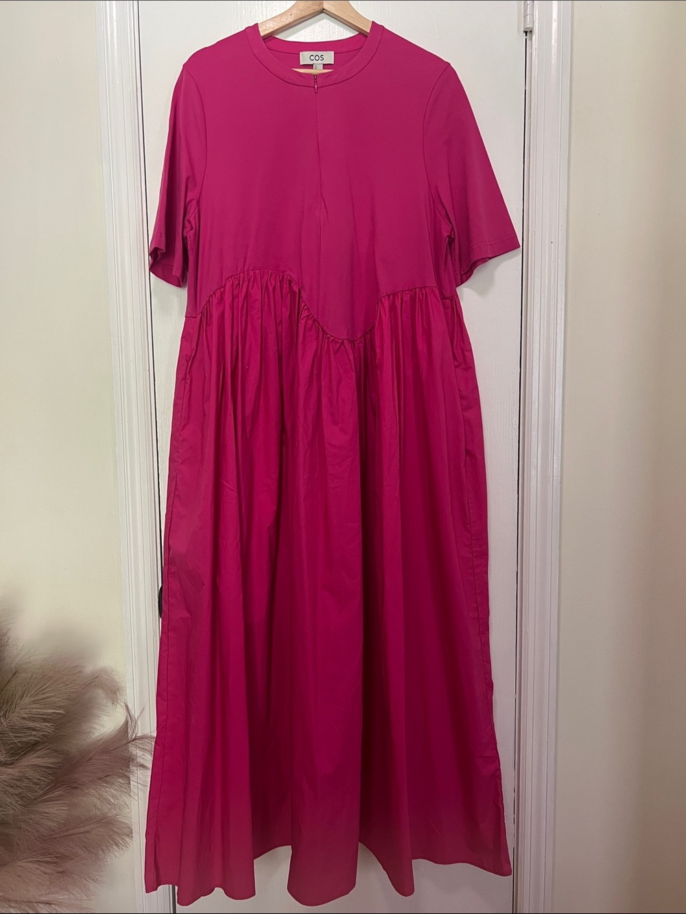 COS Fuchsia Tiered Midi Dress, size xl